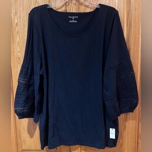 Talbots Black Blouse with Lace Sleeves